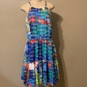 Badgley Mischka size 12 Multicolor Fringe Ruffled Evening Dress